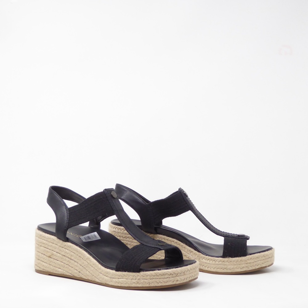 Vionic Womens Calera Espadrille Wedge Sandals Black T-Strap Size 9